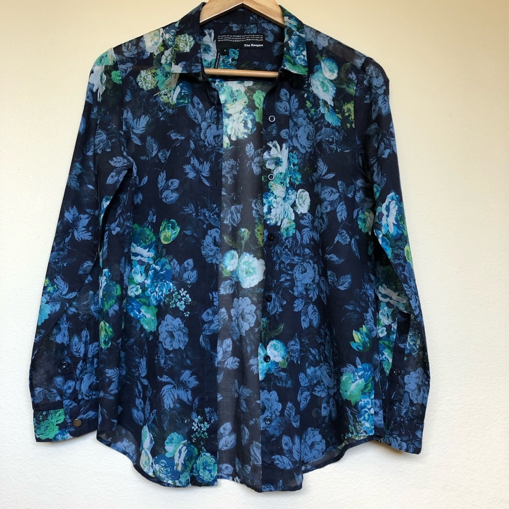 The Kooples Floral Print Long Sleeve Button-Up Shirt Size Small